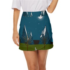 Vector Graphic Mountains Snow Wolf Mini Front Wrap Skirt