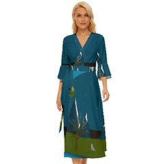 Vector Graphic Mountains Snow Wolf Midsummer Wrap Dress