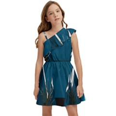 Vector Graphic Mountains Snow Wolf Kids  One Shoulder Party Dress