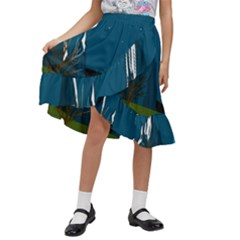 Vector Graphic Mountains Snow Wolf Kids  Ruffle Flared Wrap Midi Skirt