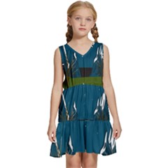 Vector Graphic Mountains Snow Wolf Kids  Sleeveless Tiered Mini Dress