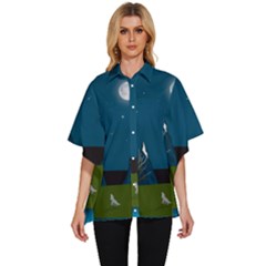 Vector Graphic Mountains Snow Wolf Women s Batwing Button Up Shirt