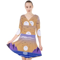 Vector Graphic Clipart Mountains Quarter Sleeve Front Wrap Dress by Sarkoni