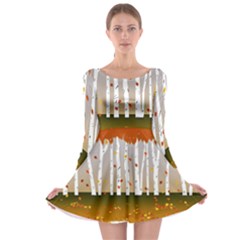 Birch Trees Fall Autumn Leaves Long Sleeve Skater Dress by Sarkoni