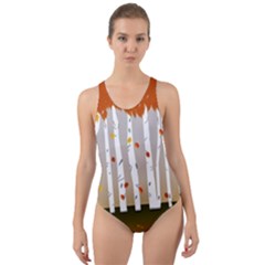 Birch Trees Fall Autumn Leaves Cut-out Back One Piece Swimsuit