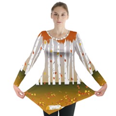 Birch Trees Fall Autumn Leaves Long Sleeve Tunic  by Sarkoni