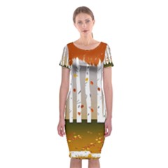 Birch Trees Fall Autumn Leaves Classic Short Sleeve Midi Dress