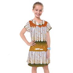 Birch Trees Fall Autumn Leaves Kids  Drop Waist Dress by Sarkoni