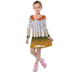 Birch Trees Fall Autumn Leaves Kids  Long Sleeve Velvet Dress by Sarkoni