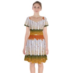 Birch Trees Fall Autumn Leaves Short Sleeve Bardot Dress