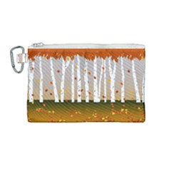 Birch Trees Fall Autumn Leaves Canvas Cosmetic Bag (medium) by Sarkoni