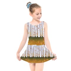 Birch Trees Fall Autumn Leaves Kids  Skater Dress Swimsuit by Sarkoni