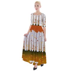 Birch Trees Fall Autumn Leaves Half Sleeves Maxi Dress