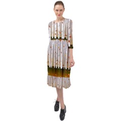 Birch Trees Fall Autumn Leaves Ruffle End Midi Chiffon Dress by Sarkoni