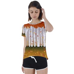 Birch Trees Fall Autumn Leaves Short Sleeve Open Back T-shirt by Sarkoni