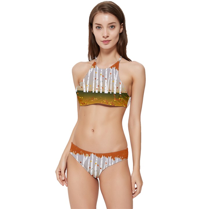 Birch Trees Fall Autumn Leaves Banded Triangle Bikini Set