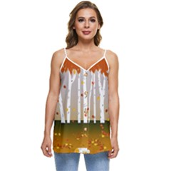 Birch Trees Fall Autumn Leaves Casual Spaghetti Strap Chiffon Top by Sarkoni