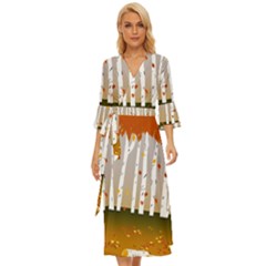 Birch Trees Fall Autumn Leaves Midsummer Wrap Dress by Sarkoni