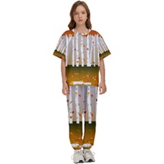 Birch Trees Fall Autumn Leaves Kids  T-shirt And Pants Sports Set by Sarkoni