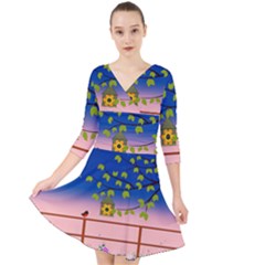 Vector Graphic Illustration Wallpaper Quarter Sleeve Front Wrap Dress by Sarkoni