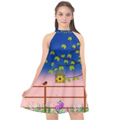 Vector Graphic Illustration Wallpaper Halter Neckline Chiffon Dress  by Sarkoni