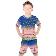 Vector Graphic Illustration Wallpaper Kids  T-shirt And Shorts Set by Sarkoni