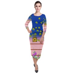 Vector Graphic Illustration Wallpaper Quarter Sleeve Midi Velour Bodycon Dress by Sarkoni