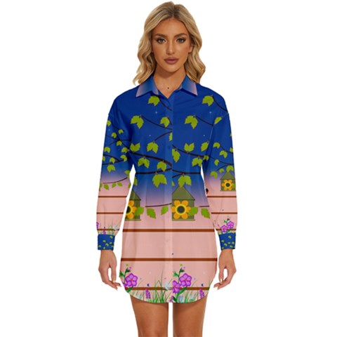 Vector Graphic Illustration Wallpaper Womens Long Sleeve Shirt Dress by Sarkoni