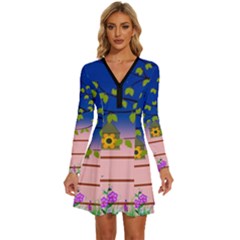 Vector Graphic Illustration Wallpaper Long Sleeve Deep V Mini Dress  by Sarkoni