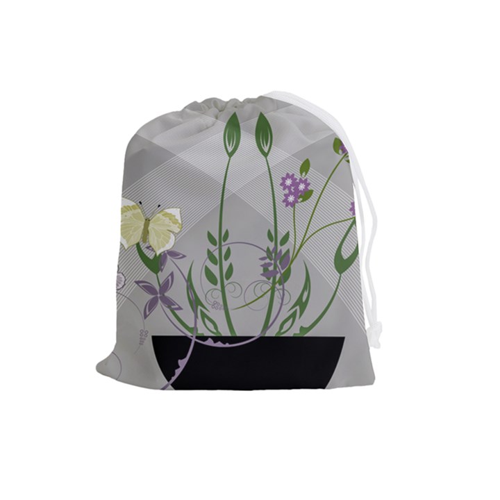 Flower Butterfly Pot Drawstring Pouch (Large)