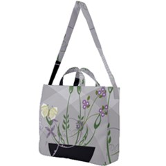 Flower Butterfly Pot Square Shoulder Tote Bag