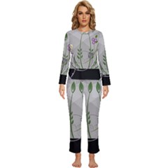 Flower Butterfly Pot Womens  Long Sleeve Lightweight Pajamas Set