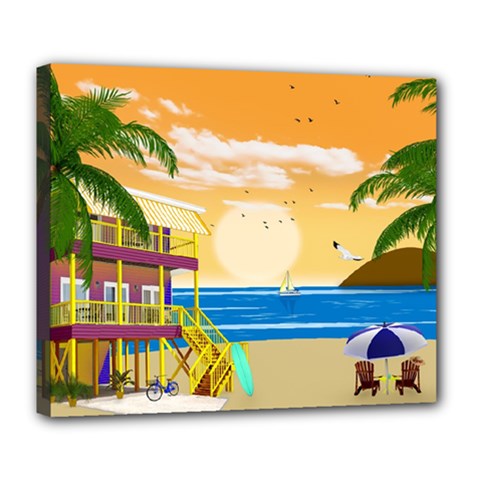 Vector Graphic Clipart Beach House Deluxe Canvas 24  X 20  (stretched)