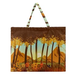 Mountains Fall Flowers Zipper Large Tote Bag