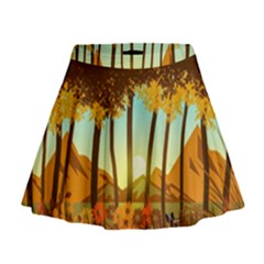 Mountains Fall Flowers Mini Flare Skirt