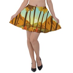 Mountains Fall Flowers Velvet Skater Skirt by Sarkoni