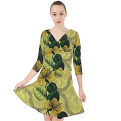 Flower Blossom Quarter Sleeve Front Wrap Dress