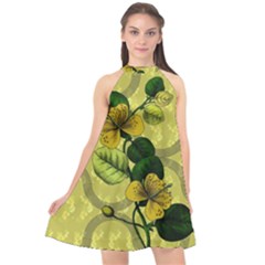 Flower Blossom Halter Neckline Chiffon Dress 