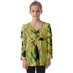 Flower Blossom Kids  V Neck Casual Top