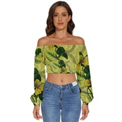 Flower Blossom Long Sleeve Crinkled Weave Crop Top