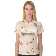 Spring Art Floral Pattern Design V-neck Sport Mesh T-shirt