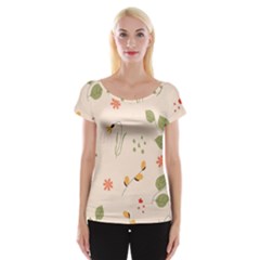 Spring Art Floral Pattern Design Cap Sleeve Top