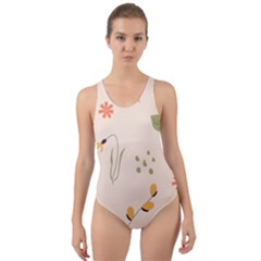 Spring Art Floral Pattern Design Cut-out Back One Piece Swimsuit by Sarkoni