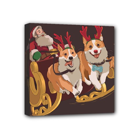 Christmas Santa Claus Dog Sled Mini Canvas 4  X 4  (stretched)