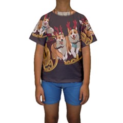 Christmas Santa Claus Dog Sled Kids  Short Sleeve Swimwear by Sarkoni