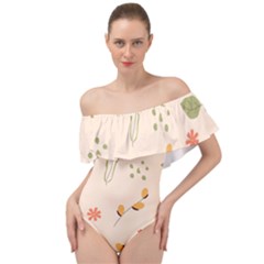 Spring Art Floral Pattern Design Off Shoulder Velour Bodysuit  by Sarkoni