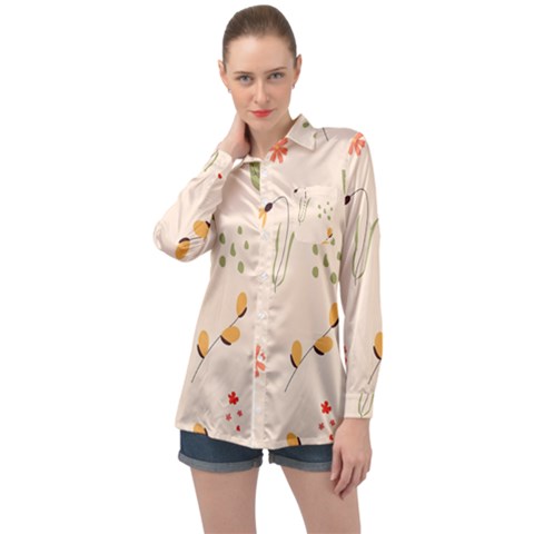 Spring Art Floral Pattern Design Long Sleeve Satin Shirt by Sarkoni