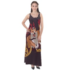 Christmas Santa Claus Dog Sled Sleeveless Velour Maxi Dress