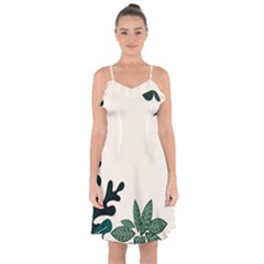 Leaves Plants Foliage Border Ruffle Detail Chiffon Dress by Sarkoni