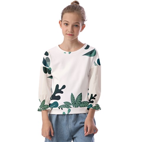 Leaves Plants Foliage Border Kids  Cuff Sleeve Top by Sarkoni